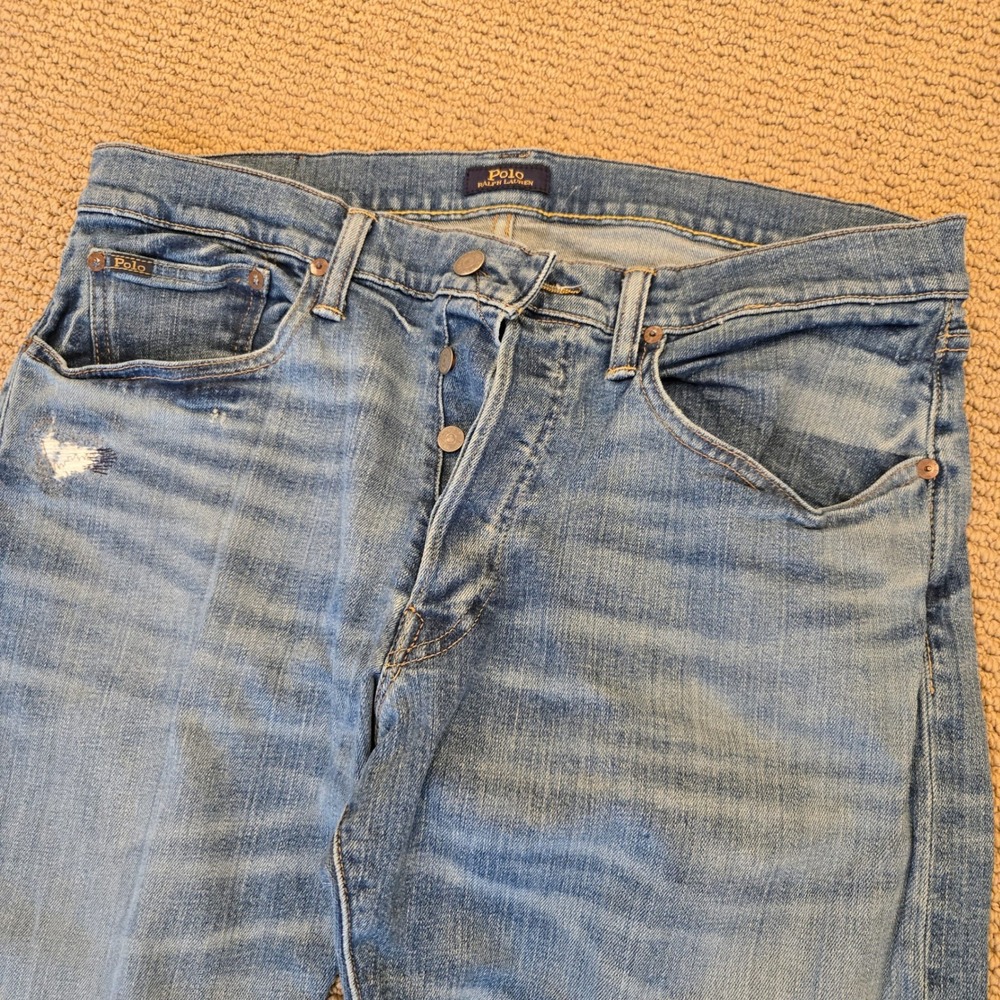 Polo Ralph Lauren Sullivan Slim Distressed Jeans Mens 34x34 Medium Wash Denim - Picture 4 of 14